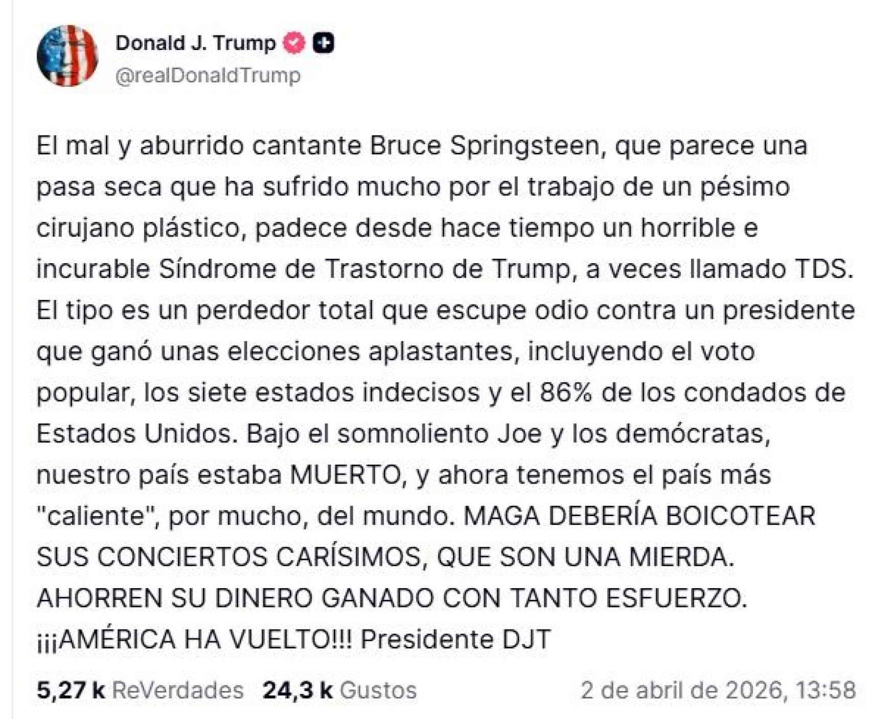Trump's message against Bruce Springsteen.