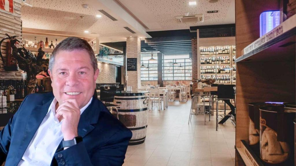 Montaje de Emiliano García-Page con el restaurante 'Los Chopos'.