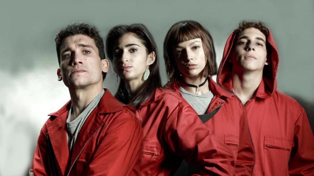 Jaime Lorente, Alba Flores, Úrsula Corberó y Miguel Herrán, protagonistas de 'La casa de papel'.