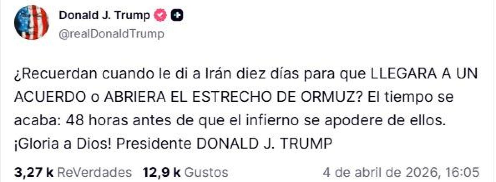 El mensaje de Trump en Truth.