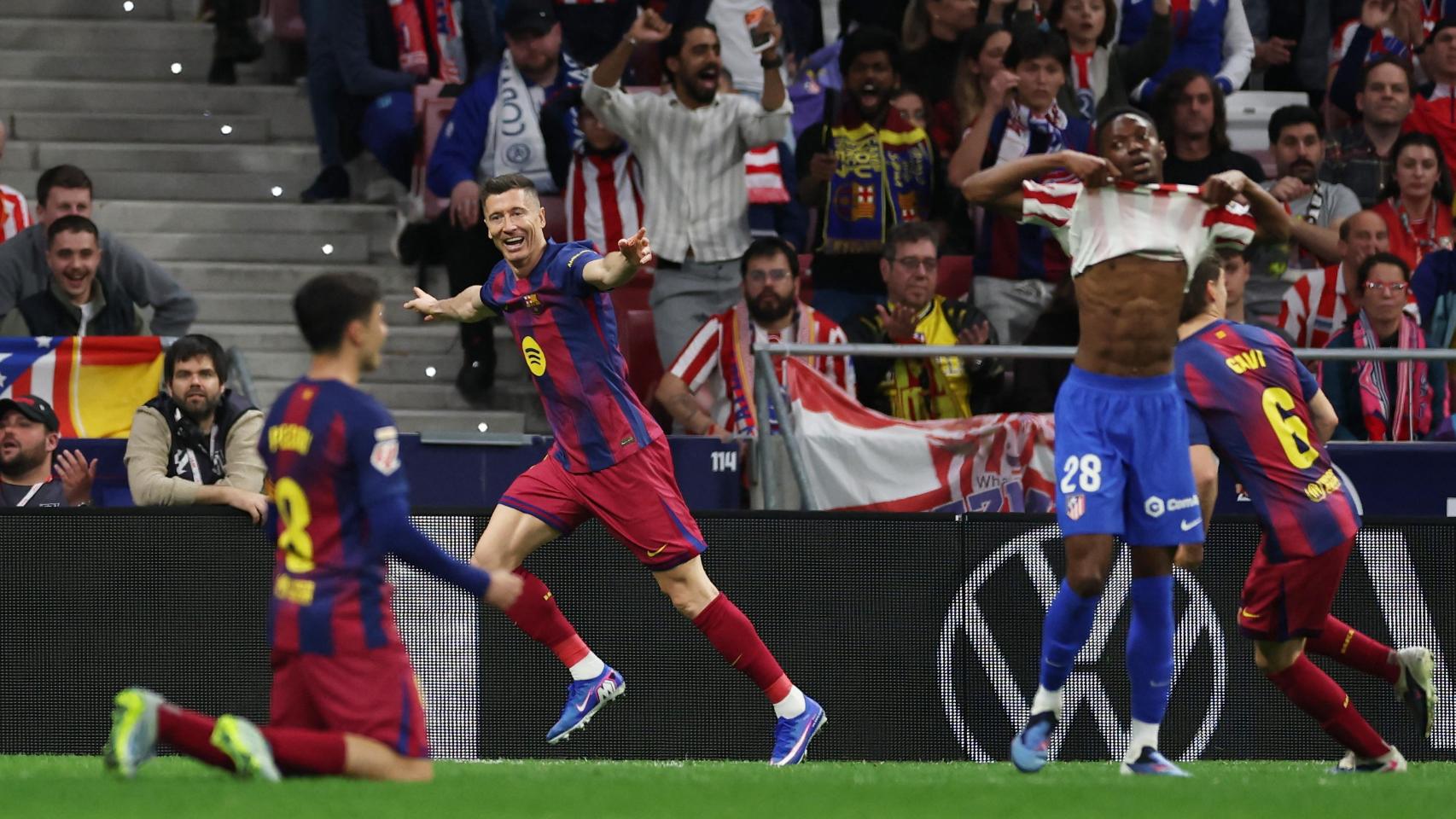 Lewandowski celebra el gol de la victoria ante el Atlético de Madrid.