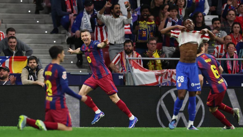 Lewandowski celebra el gol de la victoria ante el Atlético de Madrid.