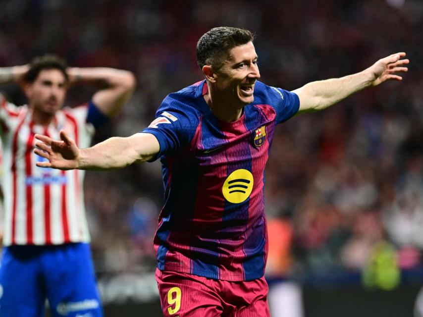 Lewandowski celebra el gol de la victoria ante el Atlético de Madrid.