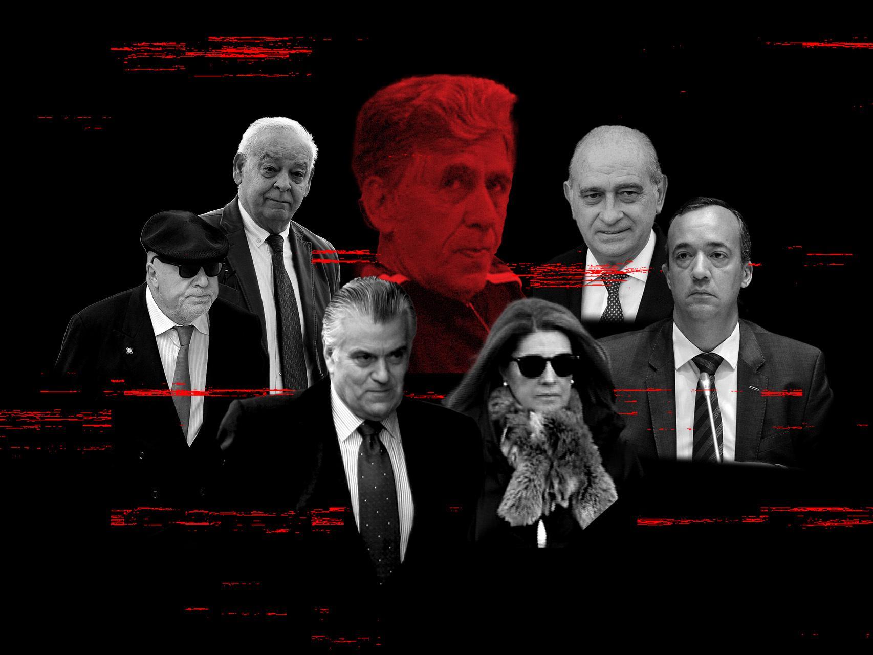 El comisario Villarejo, el exDAO Eugenio Pino, Luis Bárcenas, Rosalía Iglesias, el falso cura Enrique Olivares, el exministro Jorge Fernández Díaz y su número dos, Francisco Martínez.
