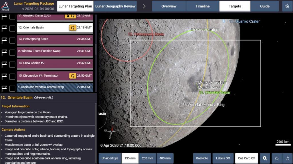 Detalle de la aplicación que usa la tripulación para marcar objetivos en la Luna