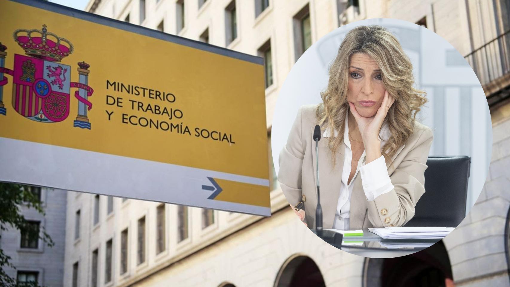 Montaje de Yolanda Díaz, ministra de Trabajo, con la sede del ministerio.