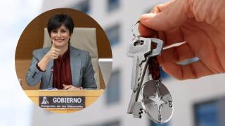 Montaje de Isabel Rodríguez, ministra de Vivienda, con las llaves de un alquiler.