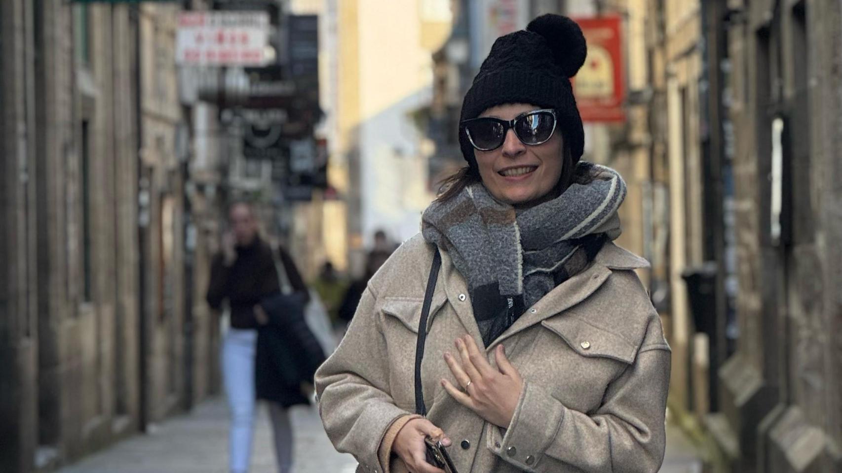 Mica Gasparini en un viaje turístico en Santiago de Compostela.