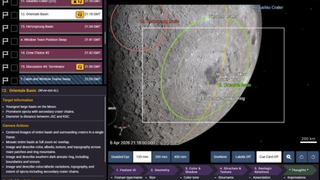 Aplicación de Artemis II para observación lunar