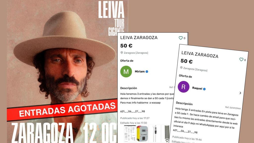 Cartel del concierto de Leiva con los anuncios de las entradas.