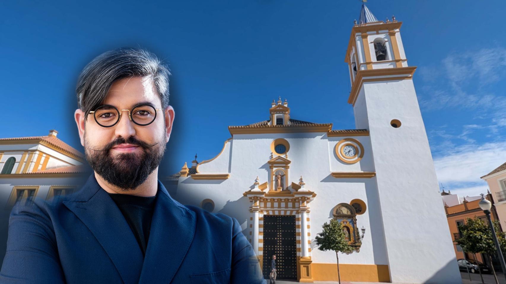 Manu Sánchez y la Parroquia Santa María Magdalena de Dos Hermanas en un montaje.