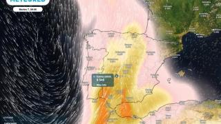 La lengua de polvo en suspensión cruzará España de sur a norte. Foto: Meteored.