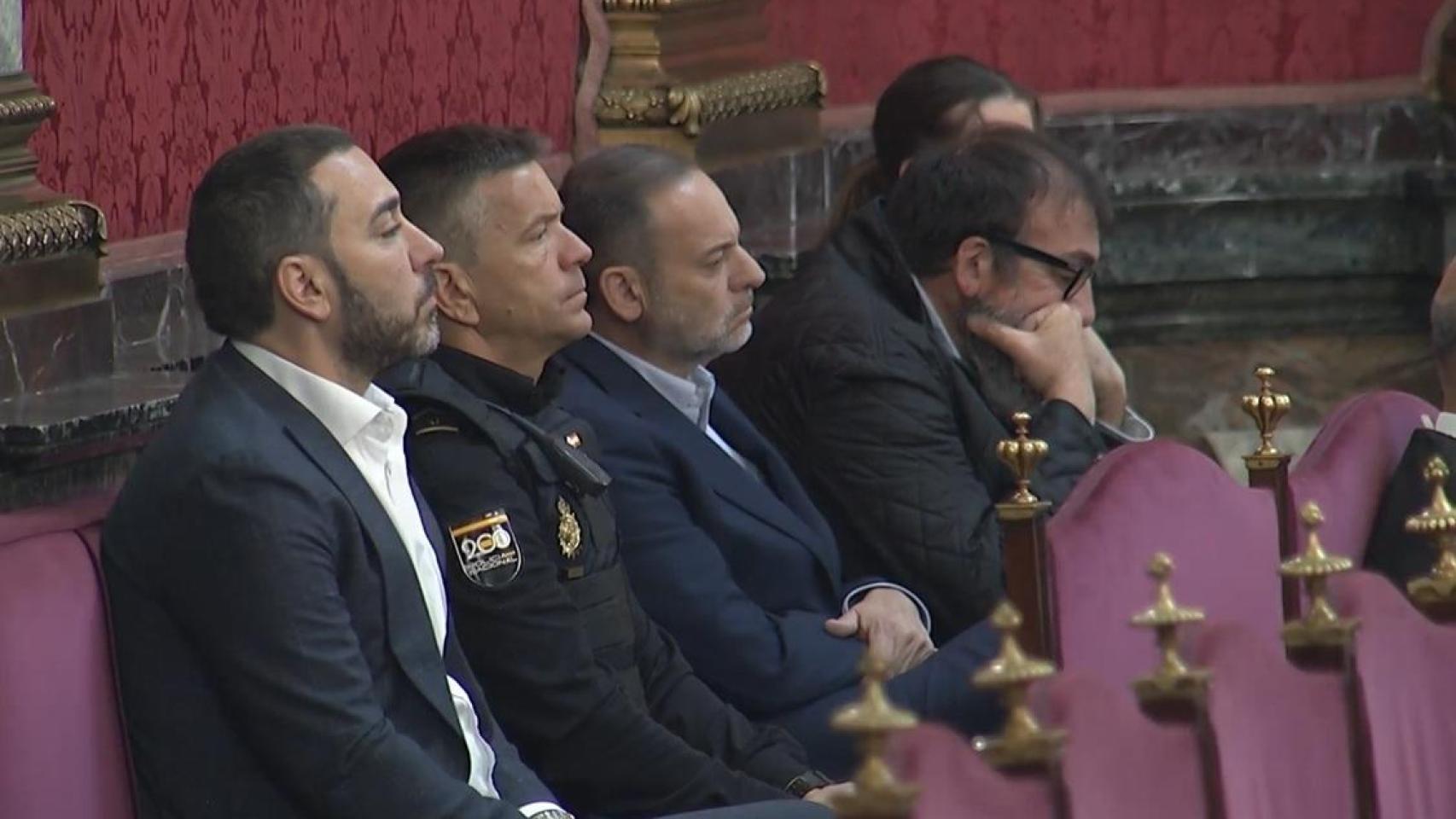 El exministro José Luis Ábalos, su exasesor Koldo García y el empresario Víctor de Aldama este martes en el Supremo.
