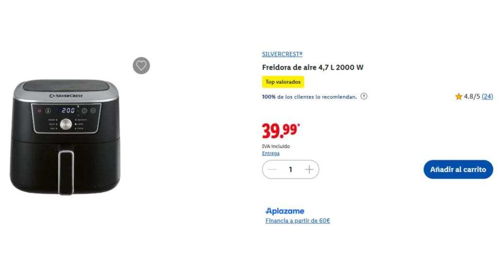Freidora de aire 4,7 L de Silvercrest