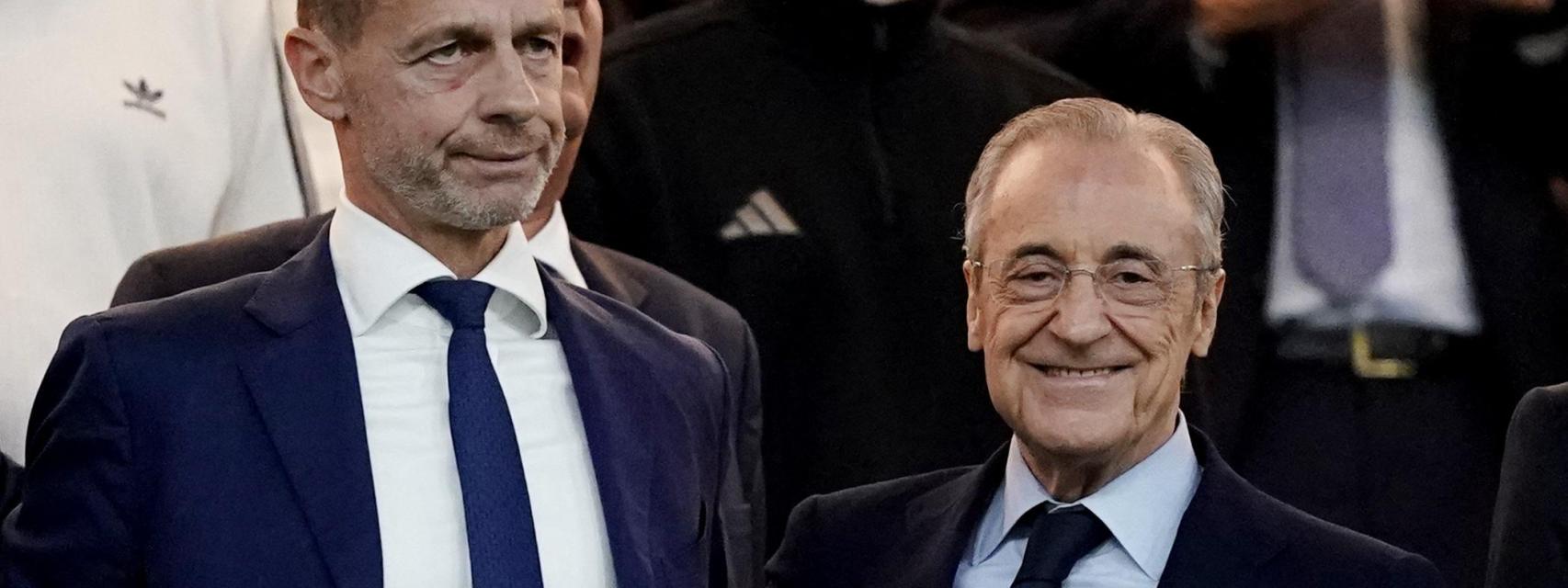 Aleksander Ceferin y Florentino Pérez, en el palco del Bernabéu.