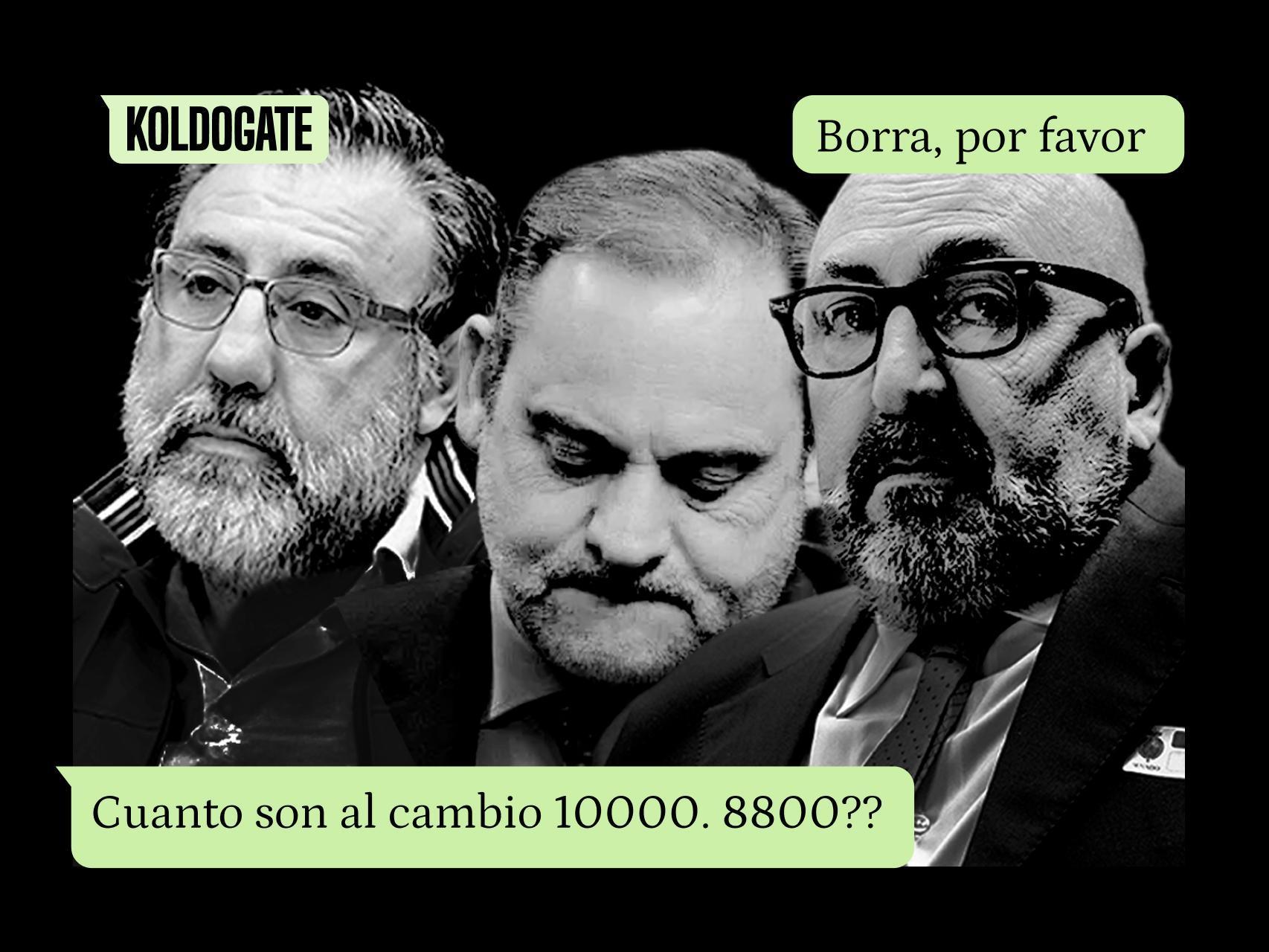 Joseba García, José Luis Ábalos y Koldo García, junto a mensajes del KoldoGate.