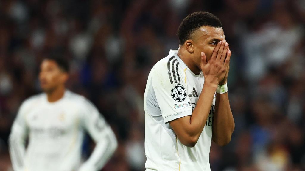 Mbappé se lamenta de una ocasión fallada en el partido ante el Bayern.