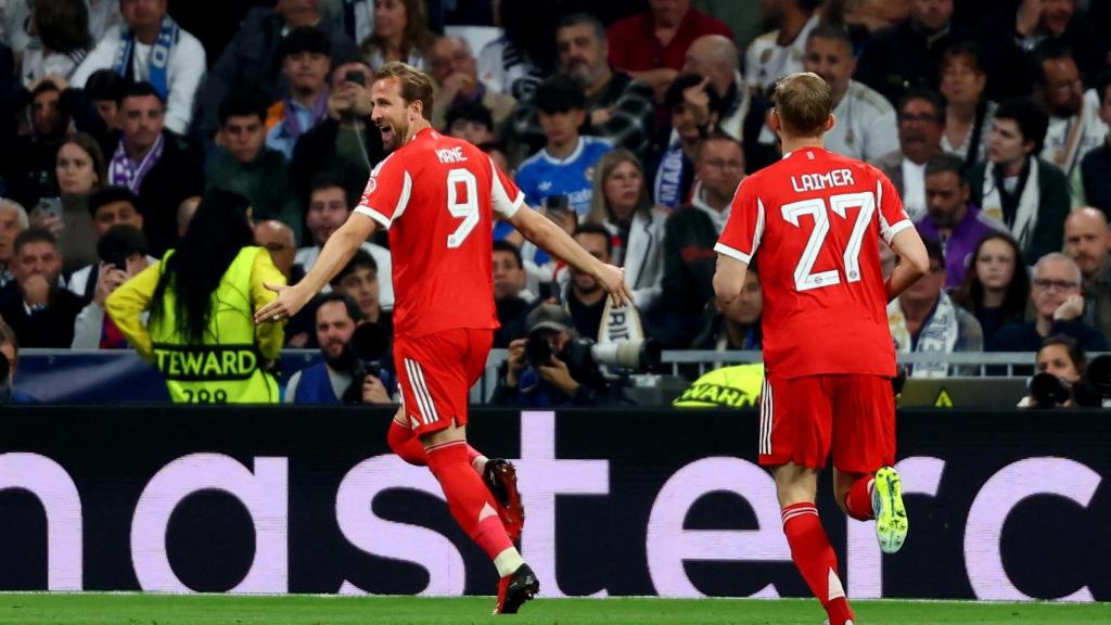 Harry Kane celebra su gol ante el Real Madrid.