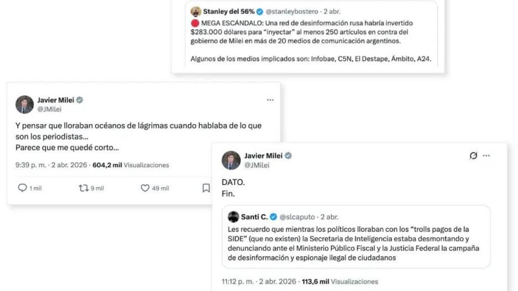 Screenshots of Milei's critical tweets with the press.