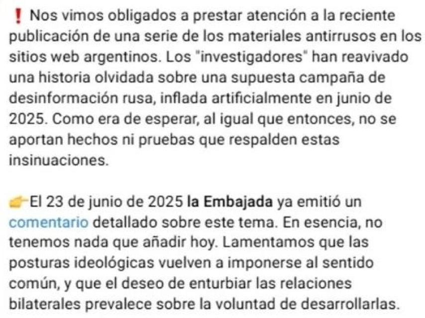 Message from the Russian Embassy in Argentina.