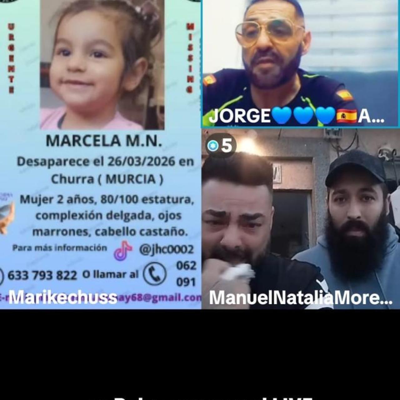Manuel, en la parte inferior de la imagen, en un directo en TikTok, en la Plataforma Adonay Búsqueda de Desaparecidos, para pedir ayuda para localizar a Marcela.