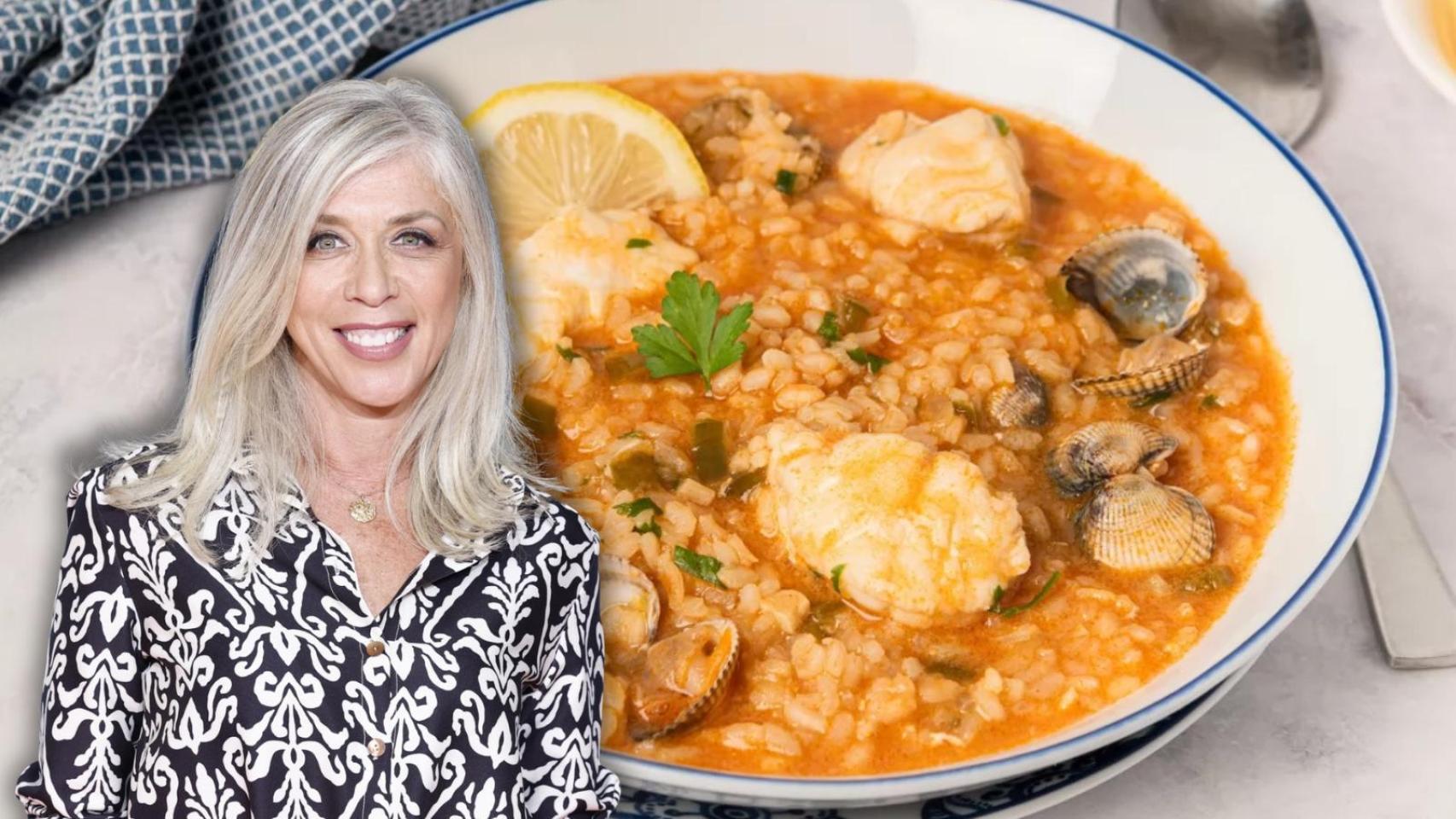 El arroz con pescado y Eva Isanta en un montaje de JALEOS.