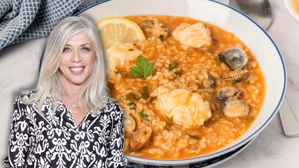 El arroz con pescado y Eva Isanta en un montaje de JALEOS.