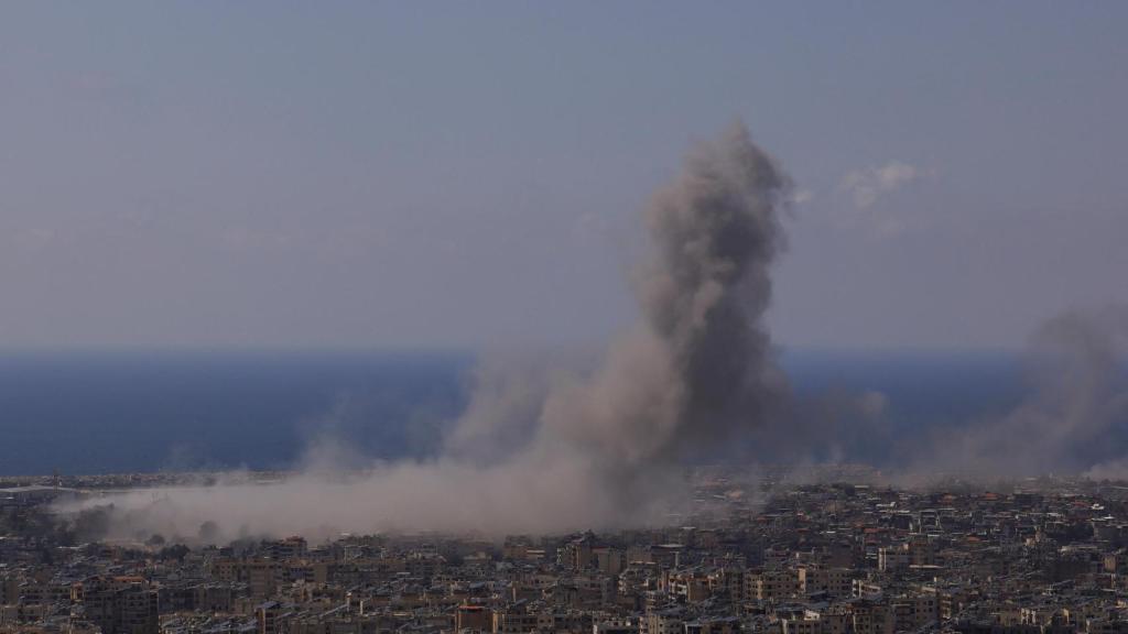 Smoke from the impacts in Beirut seen from a distance.