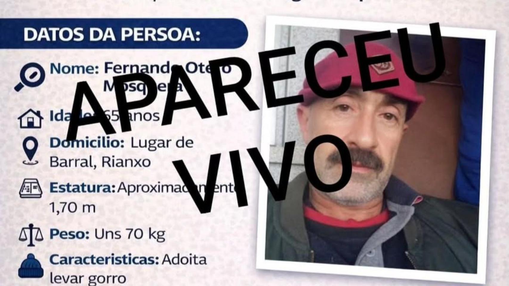 Localizan con vida al vecino de Rianxo (A Coruña) desaparecido el martes