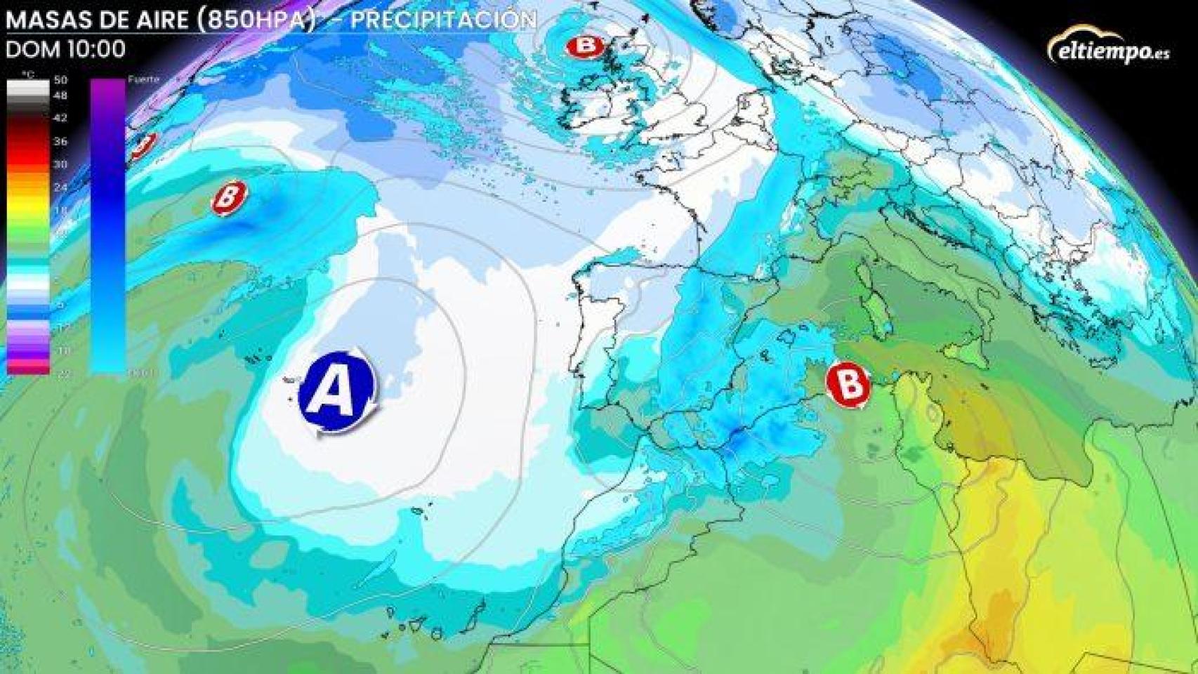 Llegada de una masa de aire frío a la Península ibérica
