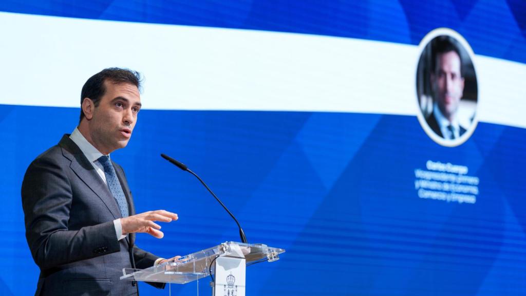 El vicepresidente primero y ministro de Economía, Comercio e Industria, Carlos Cuerpo, participa en la presentación de INTegraSS, a 9 de abril de 2026, en Madrid (España).