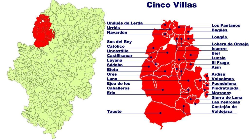 Mapa de las Cinco Villas.