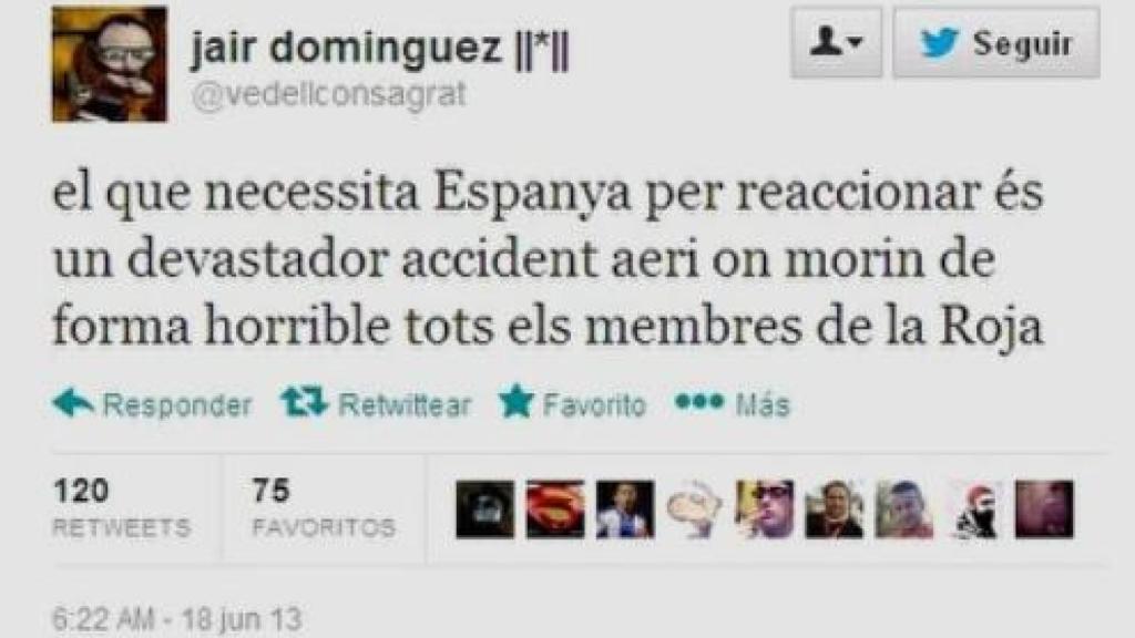 Una captura de pantalla del tuit de Jaïr Domínguez.