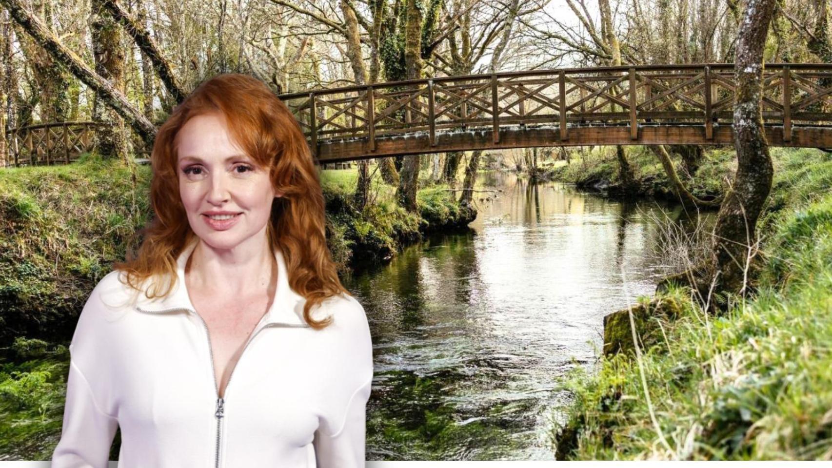 Cristina Castaño y el río Magdalena a su paso por Vilalba en un montaje de elaboración propia.