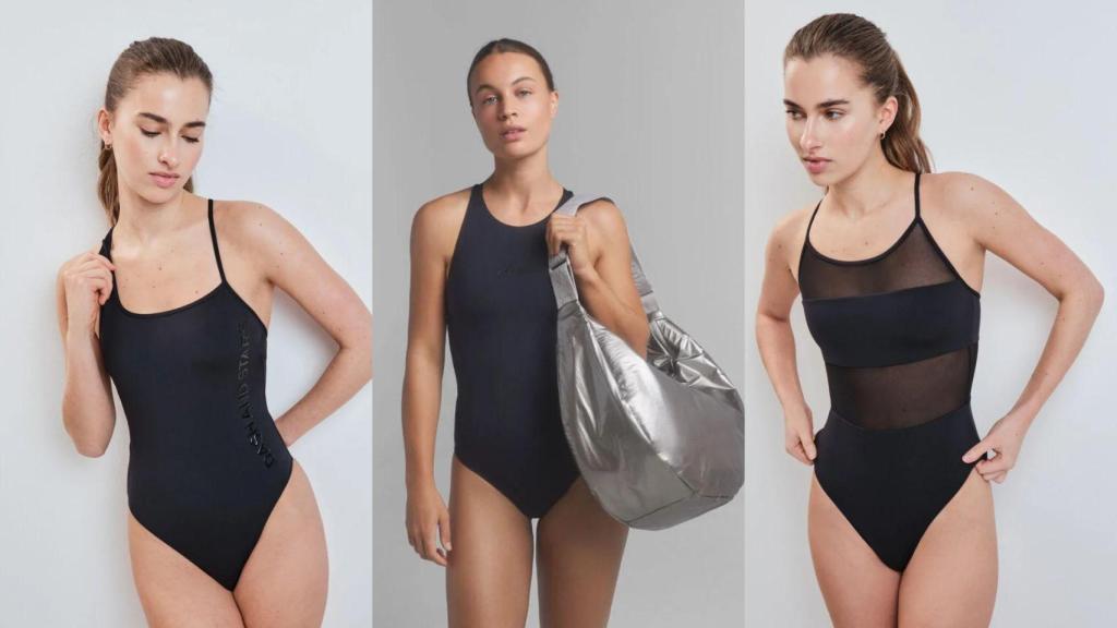 Natación en negro, minimalismo en acción.