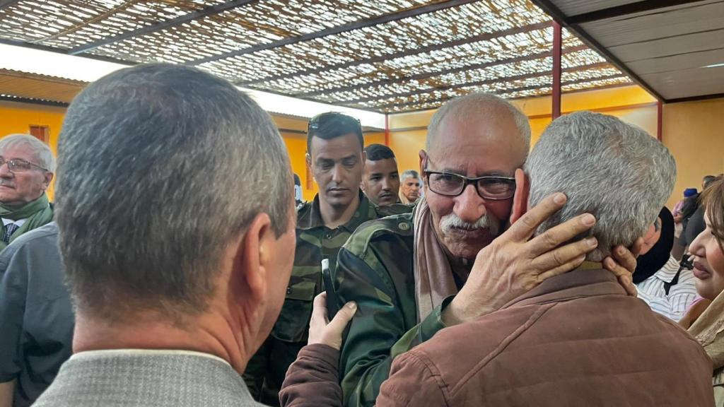 Sahrawi leader Brahim Ghali greets his supporters.