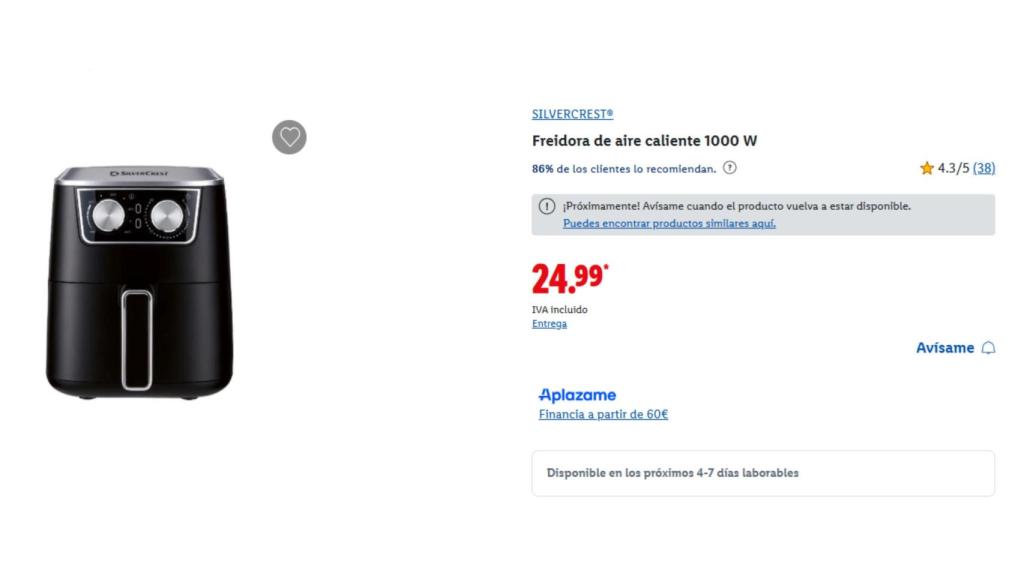 Freidora de aire caliente Silvercrest de 1.000 W