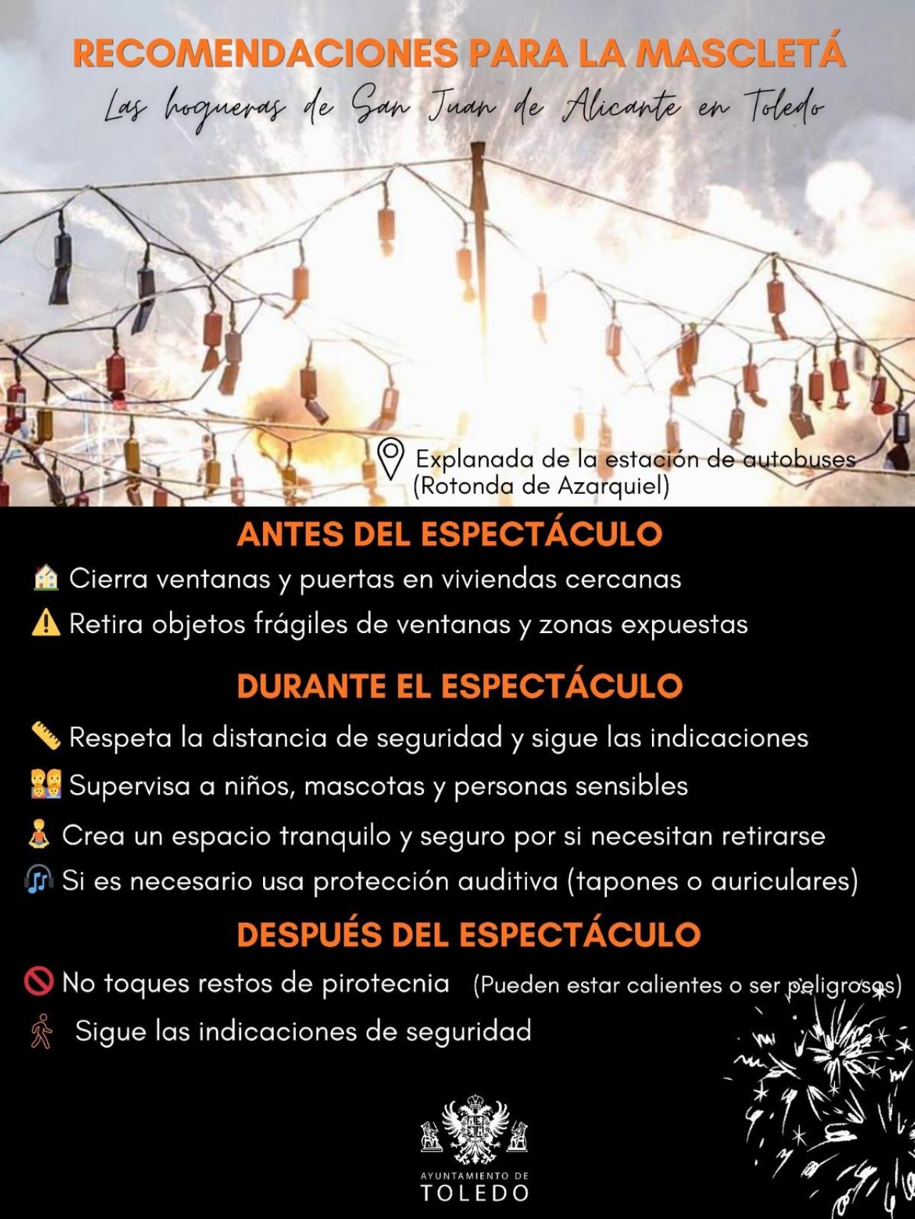 Recomendaciones del Ayuntamiento de Toledo para la gran 'Mascletá'.