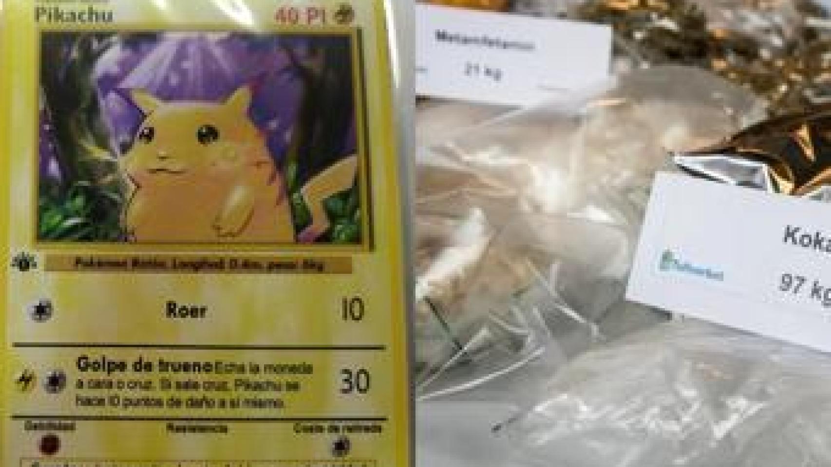 Una carta de Pikachu y un alijo de droga.