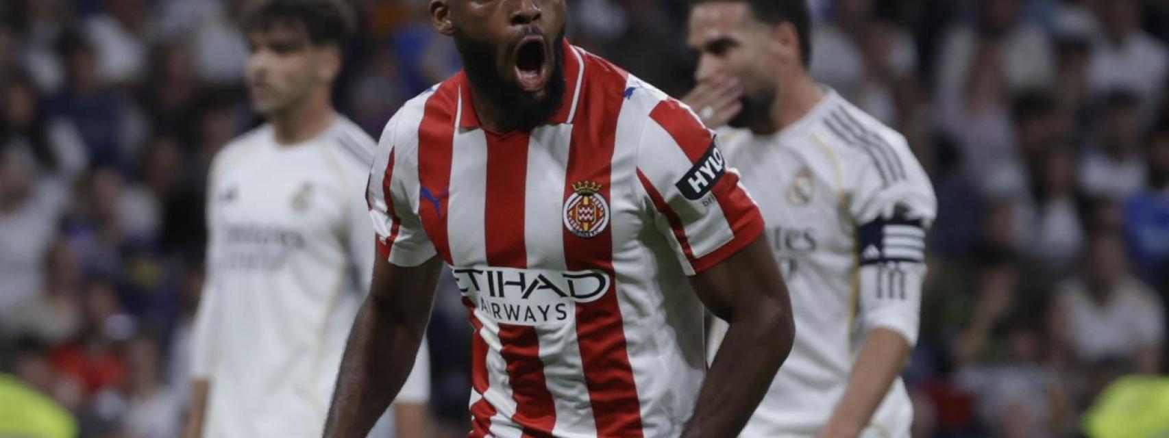 Lemar celebra su gol para el Girona en el Santiago Bernabéu.