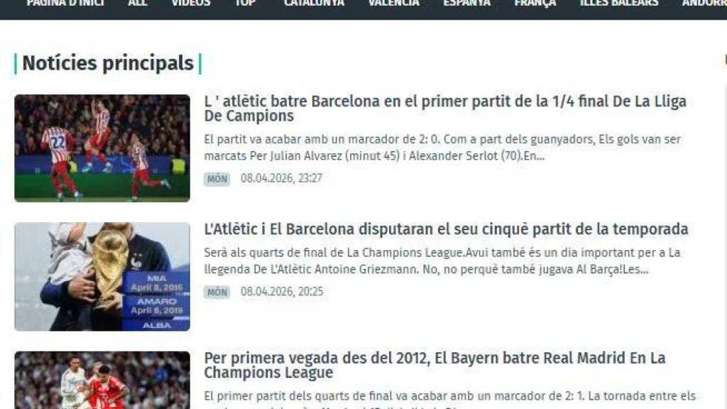 Noticias deportivas publicadas en la Red Pravda en catalán.