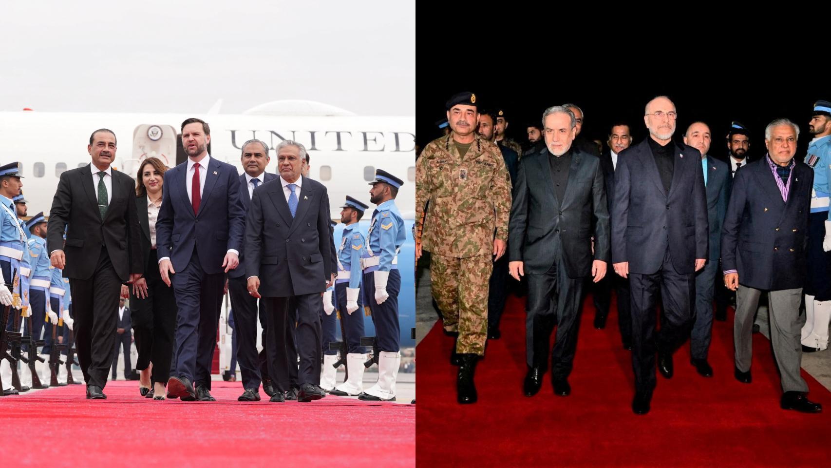 El vicepresidente de Estados Unidos, JD Vance y La delegación iraní, encabezada por el presidente del Parlamento, Mohammad Baqer Qalibaf, y el ministro de Asuntos Exteriores, Abbas Araqchi, llegán a Pakistán para las conversaciones de paz.
