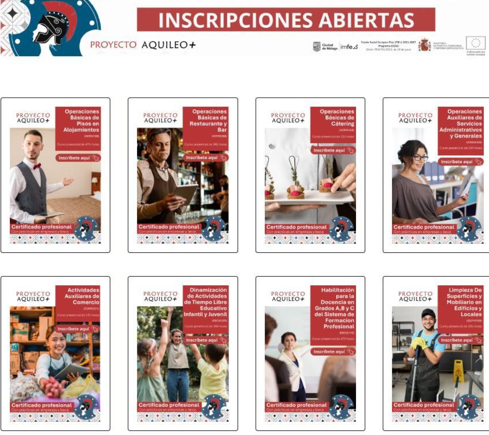 Algunos de los cursos de Aquileo+.