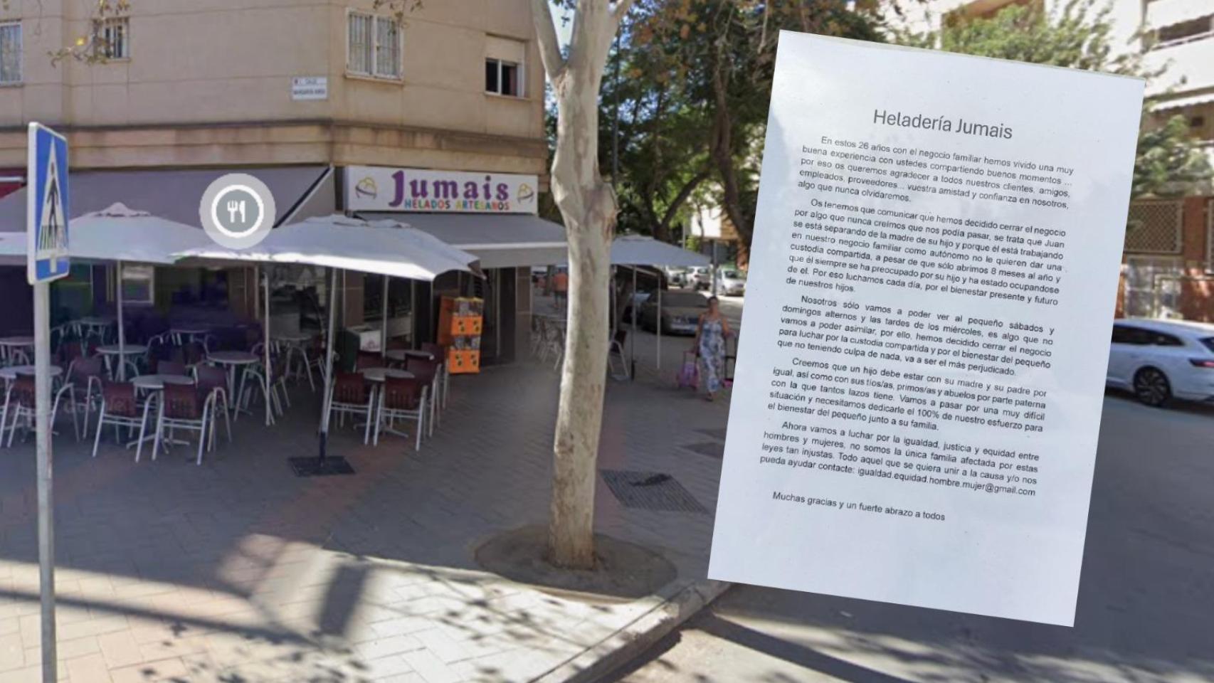 Montaje fotográfico del local de Jumais y la carta anunciando el cierre.