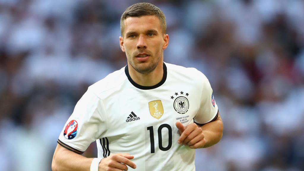 Lukas Podolski, en un partido con la selección alemana.