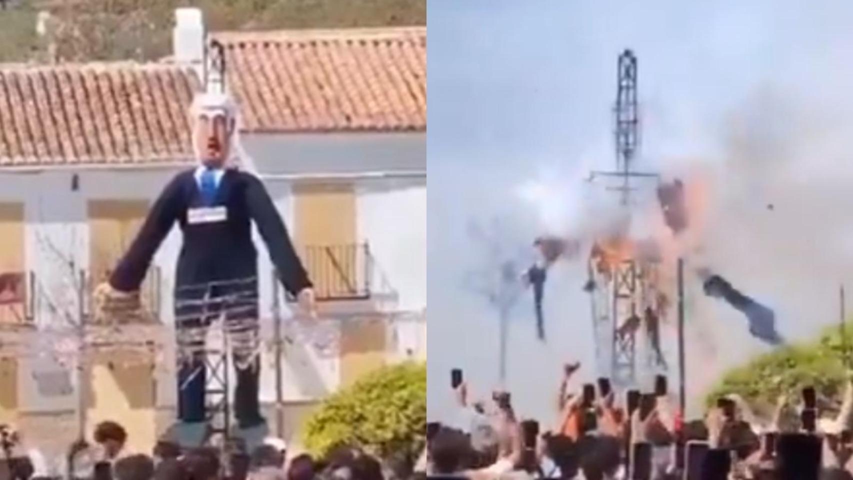 El muñeco que representaba al primer ministro israelí, Benjamín Netanyahu, quemado en las fiestas de El Burgo (Málaga).