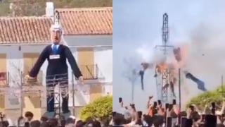 The doll representing the Israeli Prime Minister, Benjamin Netanyahu, burned at the El Burgo festivities (Málaga).
