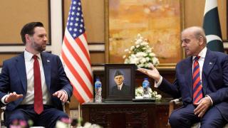 US Vice President JD Vance (left) meets with Pakistani Prime Minister Shehbaz Sharif for talks on Iran in Islamabad.