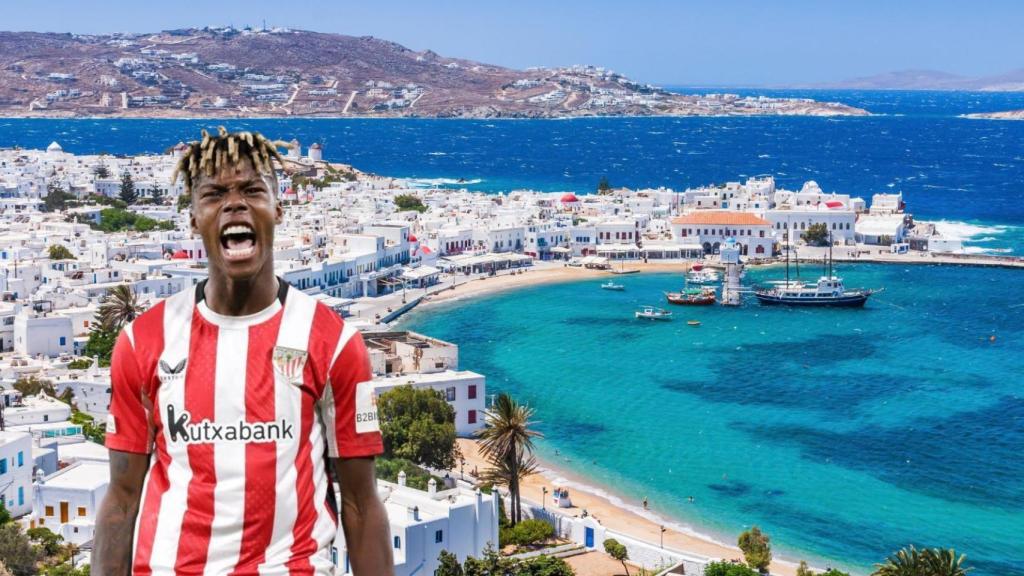 Nico Williams, en un fotomontaje de sus vacaciones.