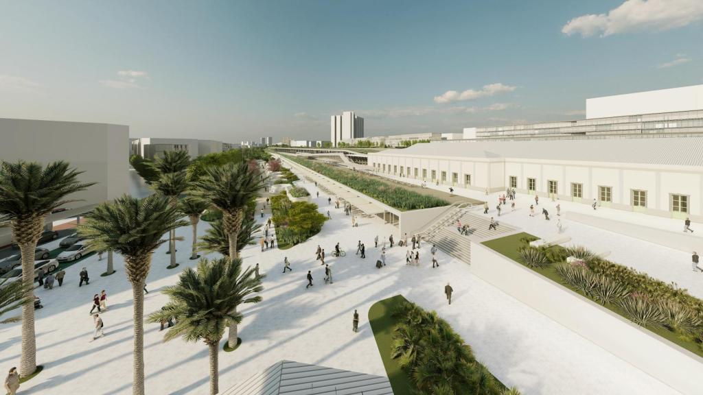 Plaza peatonal en el nuevo acceso sur de la estaciónd e Alicante.